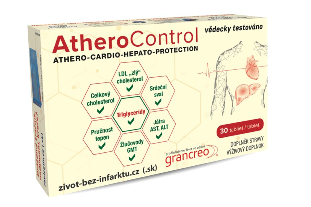 AtheroControl 30 tablet je doplněk stravy pro dospělé, který cílí na podporu zdraví srdce a cév. Tablety bez příchuti přispívají k udržení normálních metabolických parametrů, funkce jater a integrity cévní výstelky. Vhodné pro diabetiky, užívání konzultujte s lékařem; produkt nenahrazuje lékařskou péči.